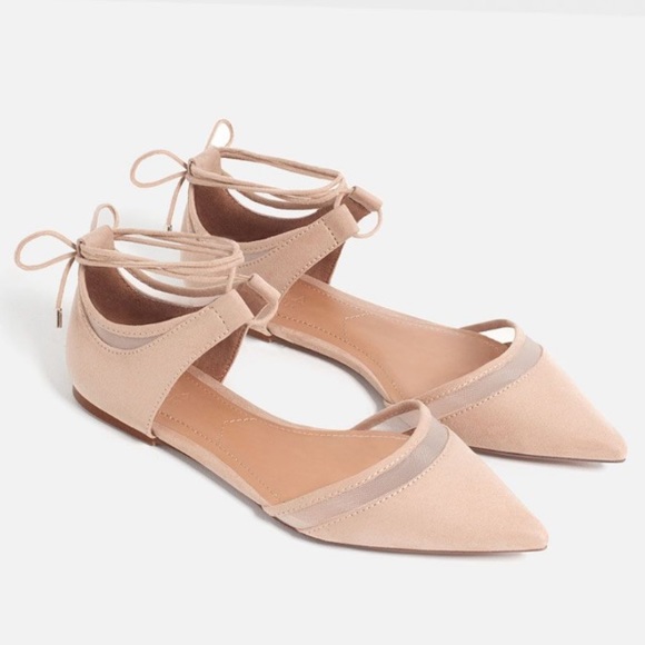 Zara Shoes - Zara Mesh D’orsay Lace up Pointed Toe Flats